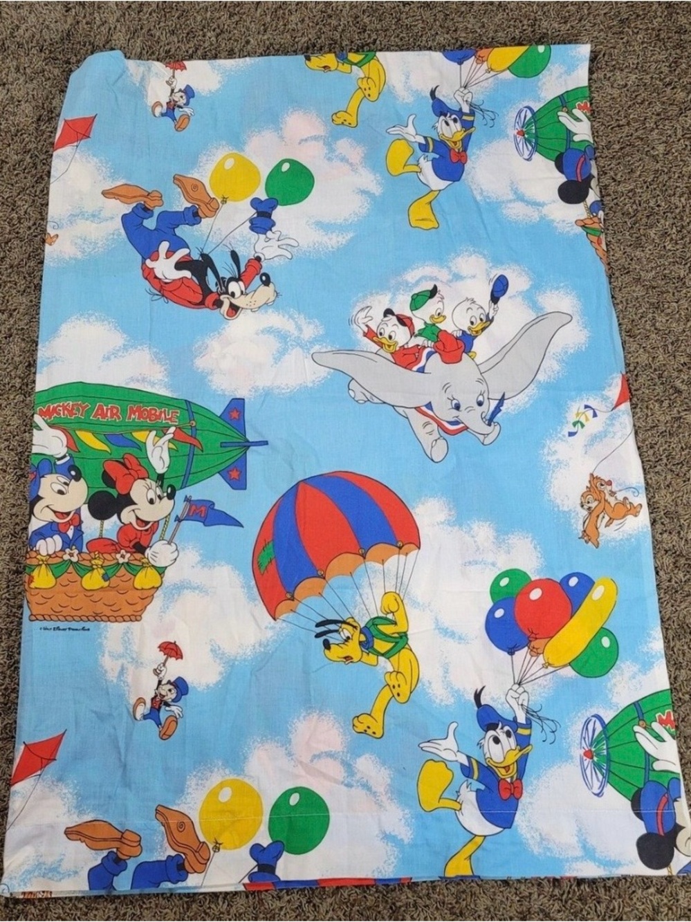 Vintage 1980s Disney Mickeys Air MobileBlue Kids Bedding Twin Fitted Sheet